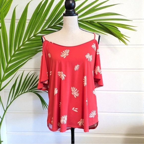 Kalieigh Coral Pink Floral Cold Shoulder Top – XL – Stitch Fix - Picture 1 of 15